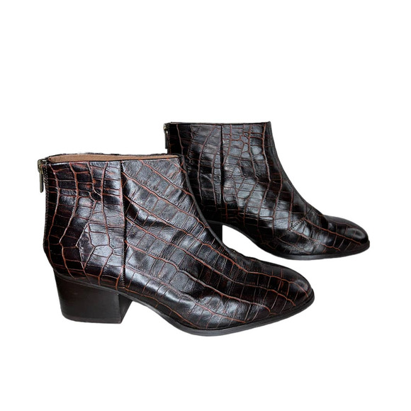 Seychelles Floodpain Booties Croc Embossed Leather Ankle Boots Back Zip Up 8 - Picture 4 of 11